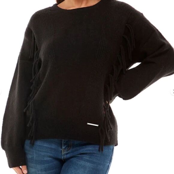 NWT AV 1X black sweater with fringe - Picture 6 of 13